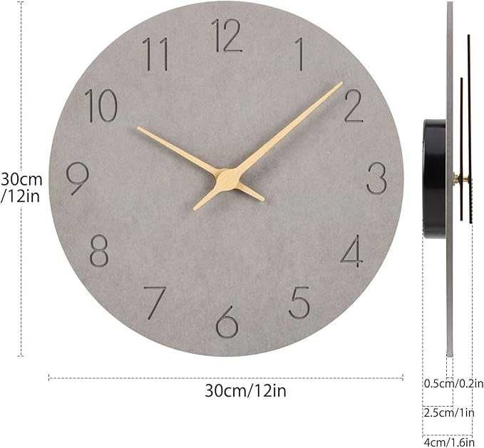 Zegar ścienny płyta MDF bez tykania cichy nowoczesny 30cm Warminn