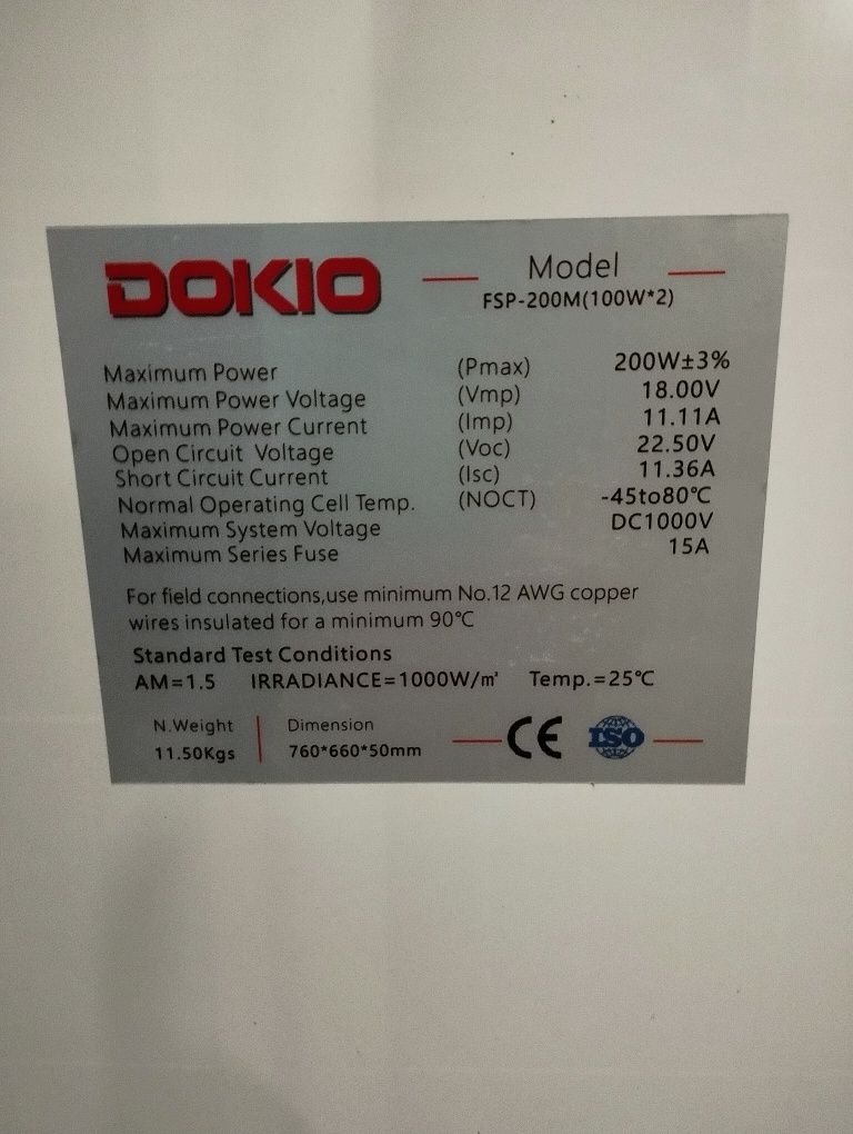 Turystyczny Panel Solarny z regulatorem Dokio FSP-200M