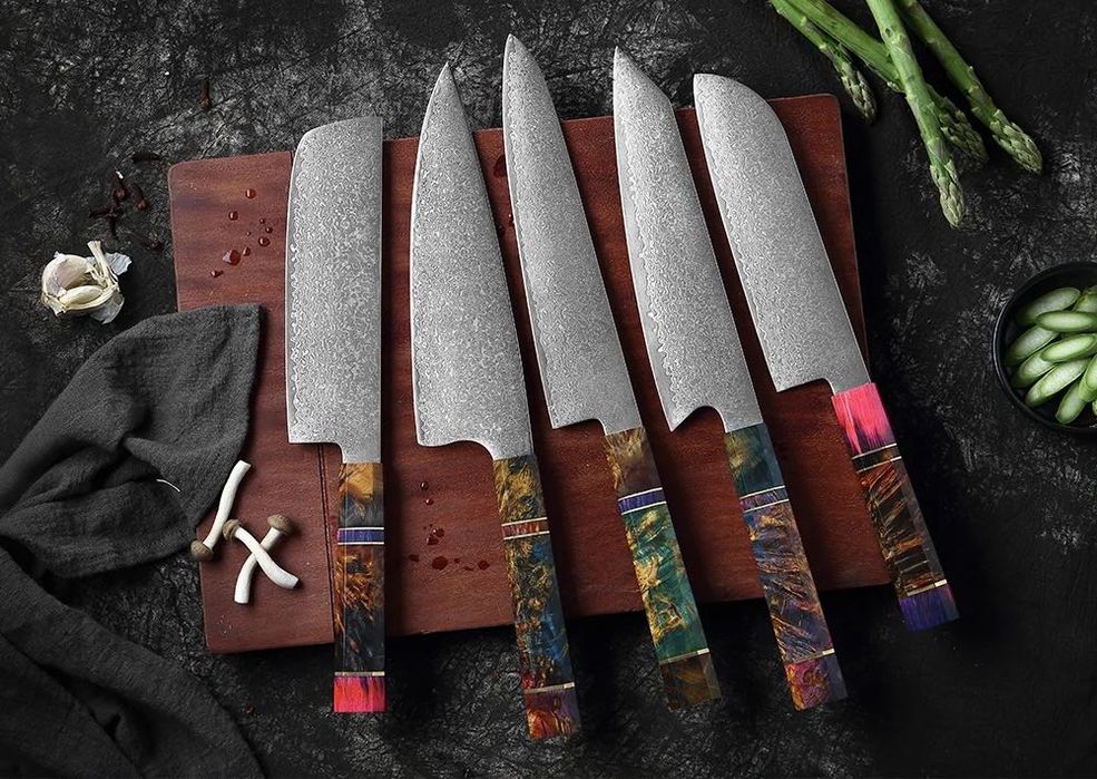 Japoński Nóż Szefa Kuchni z Stali Damasceńskiej na Prezent Ostry