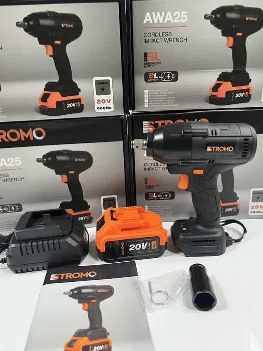 Гайковерт УДАРНЫЙ аккум. БЕСЩЕТОЧНЫЙ STROMO 680 Нм аккум. Makita 4 ам.