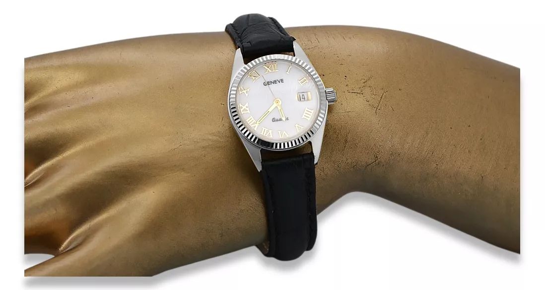 Zegarek damski z białego złota 14k Geneve perłowa tarcza lw020wdpr Wr