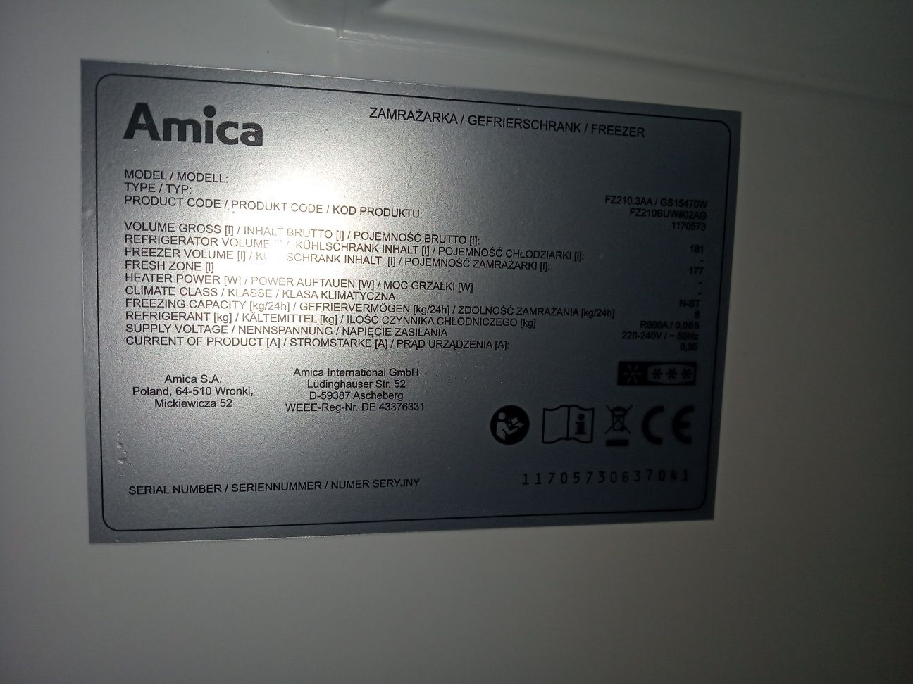 Морозильная камера Amica 6 ящиков 125см из Германии Гарантия