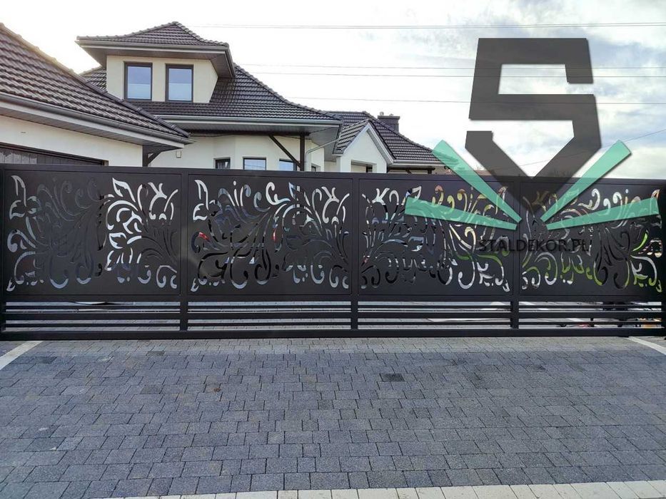 Brama przesuwna 5x1,5m wycinana laserowo, CNC,  panelowa. Ogrodzenie.