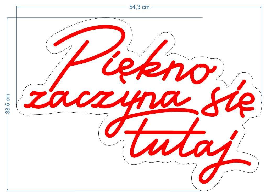 Neon Led napis Piękno zaczyna się tutaj dekoracja ledon
