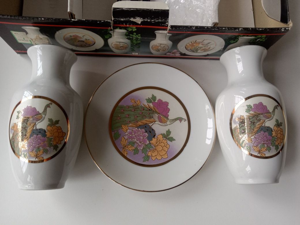 Japońska porcelana wazon talerz paw