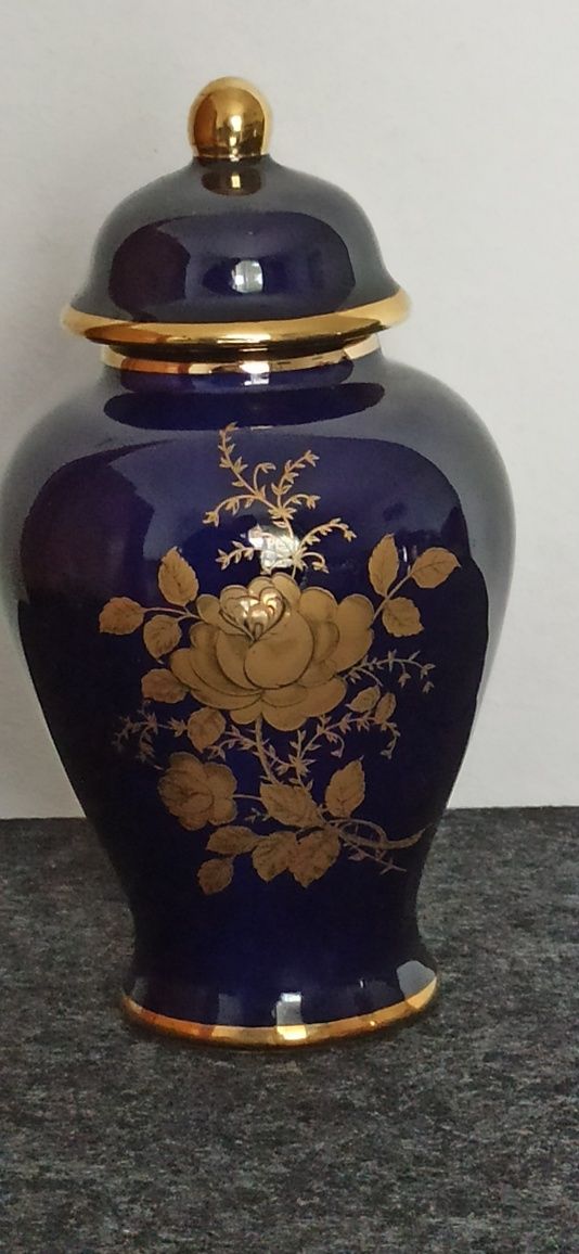 Porcelana CJ Collection Wazon Urna ECHT KOBALT Złota Róza