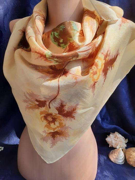 Crepe de luxe платок натуральный шелк бареж бежевый Япония винтаж