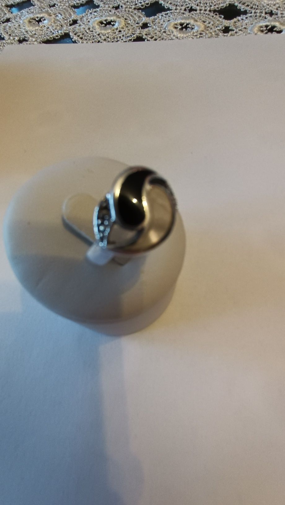 Srebrny pierścionek z markazytami ,onyks ,masa perłowa
