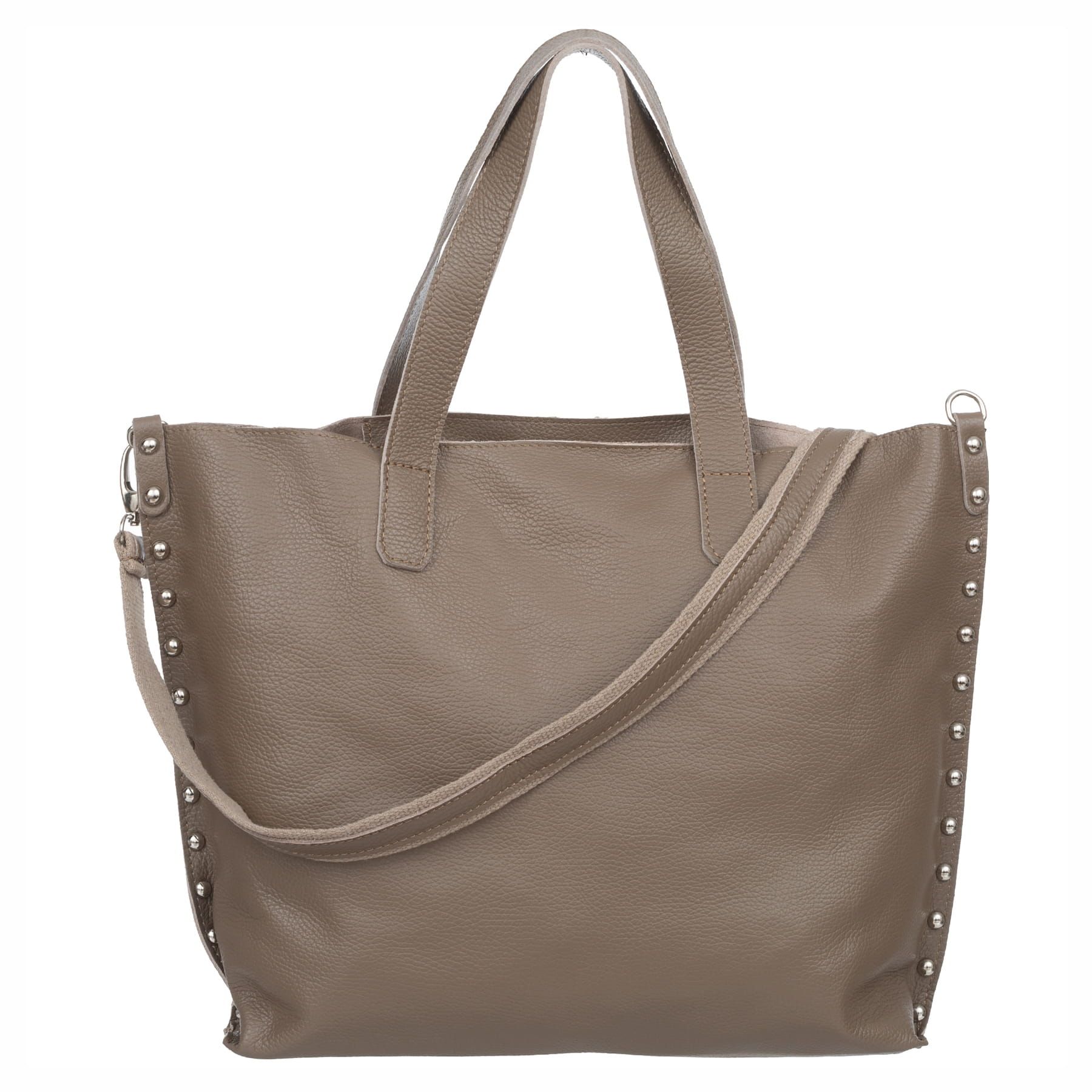 VERA PELLE torebka damska skórzana shopper z ćwiekami V494 taupe