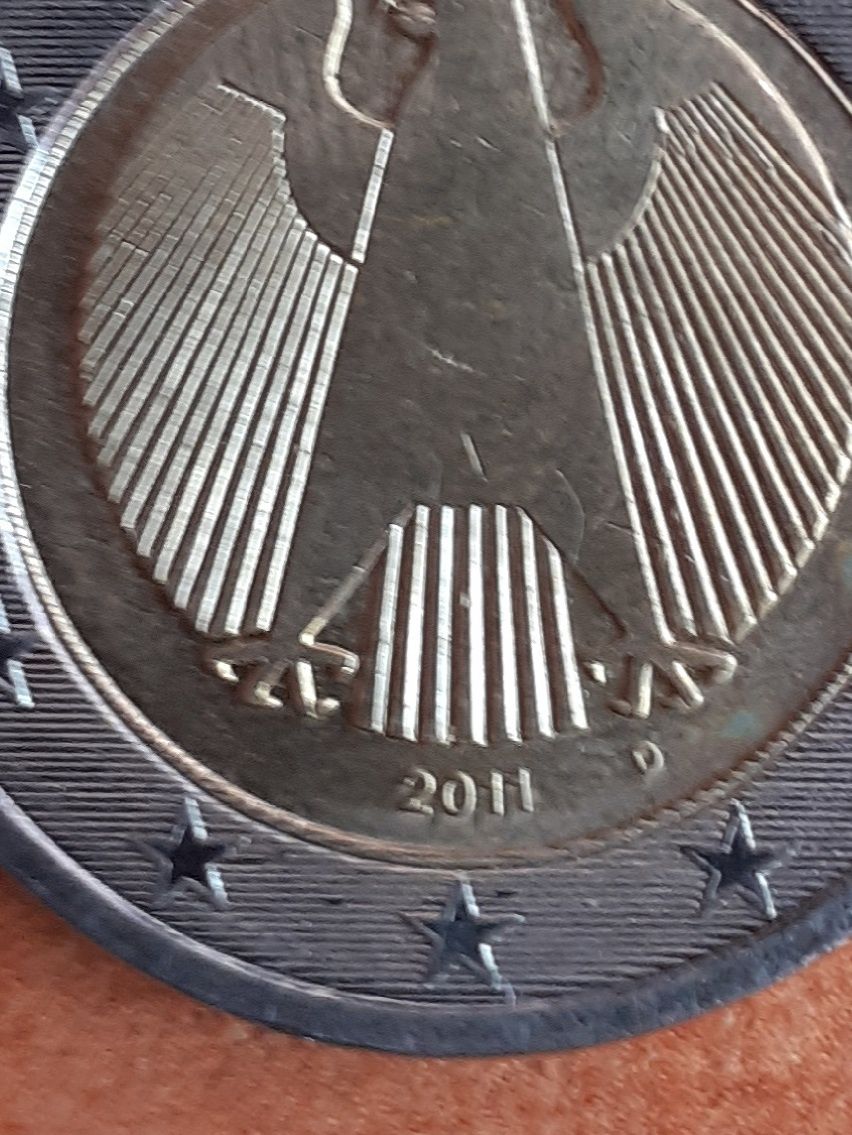 Moneta 2 euro 2011 D.Błędne tłoczenie.