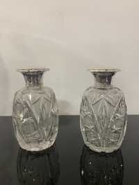 Par de frascos perfumeiros grandes em prata e cristal