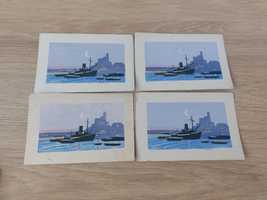 Pocztówki Ręcznie Malowane Statki Morze