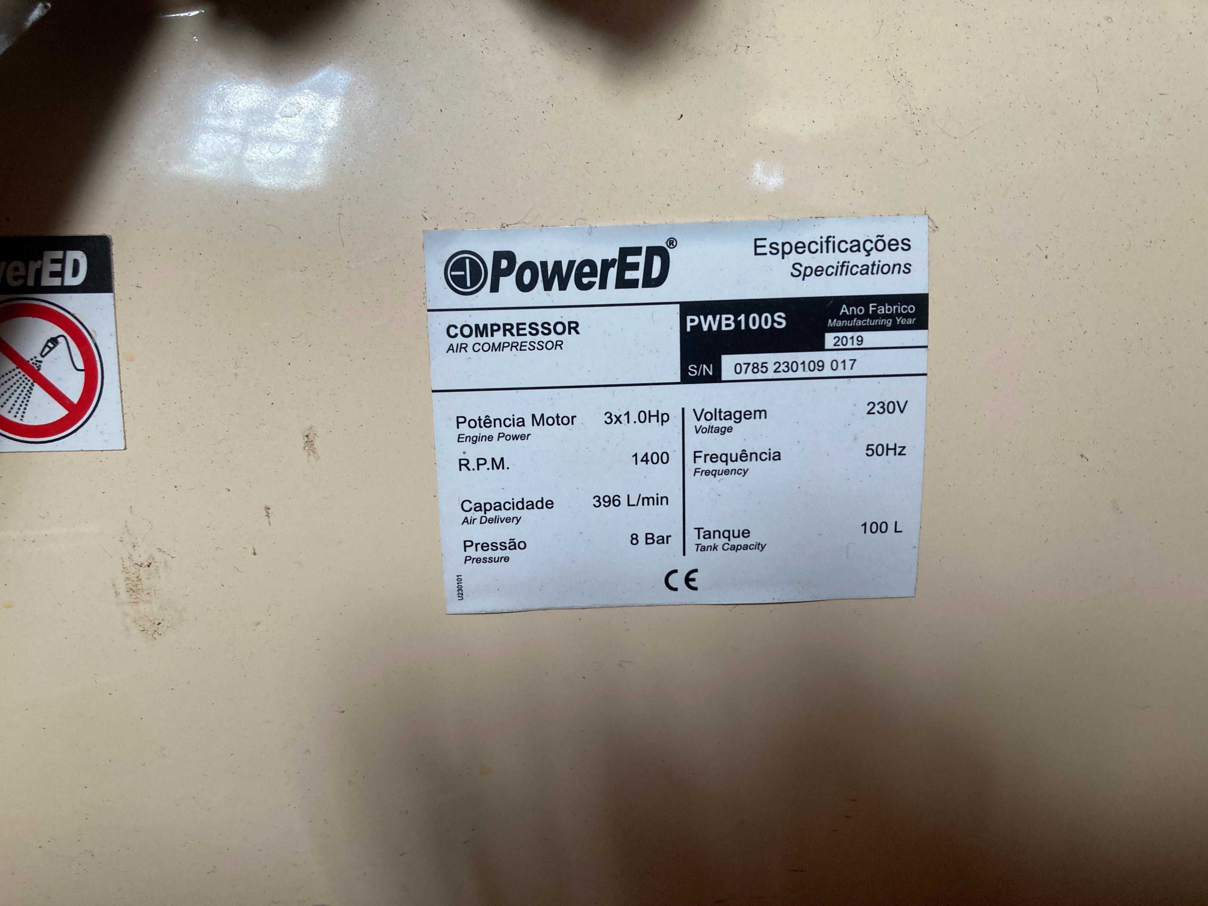 Compressor Silencioso 8 Bar Power ED PWB100S - 100 Lts