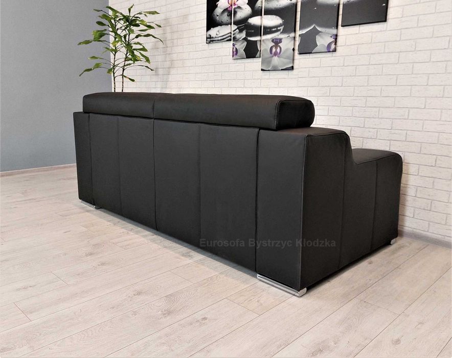 Sofa 3os skórzana, kanapa 211cm z funkcją spania, wersalka skóra natur