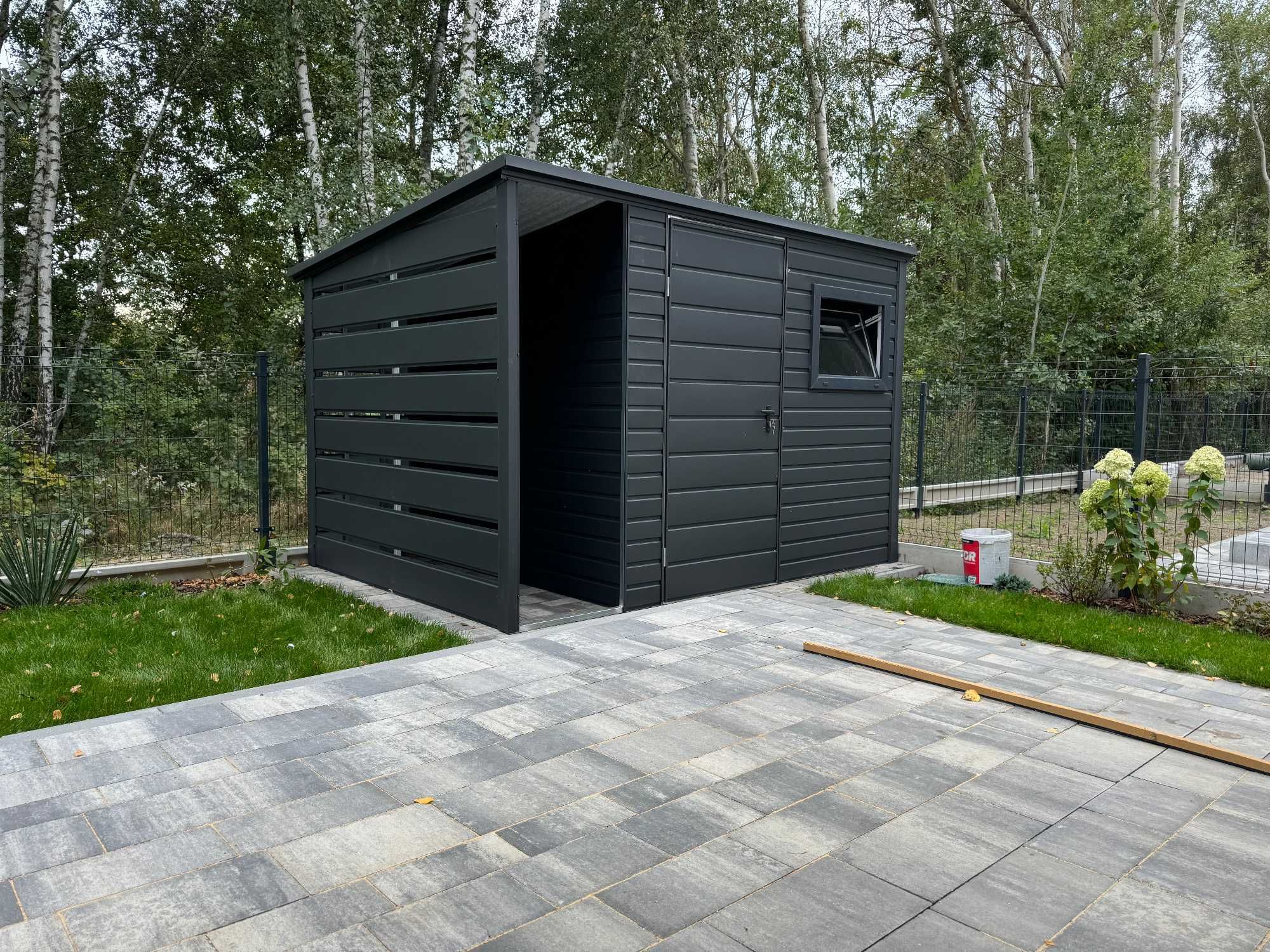 Garaż blaszany/ Domek Ogrodowy 2.5x2m z wiatą, grafit, profil ocynk