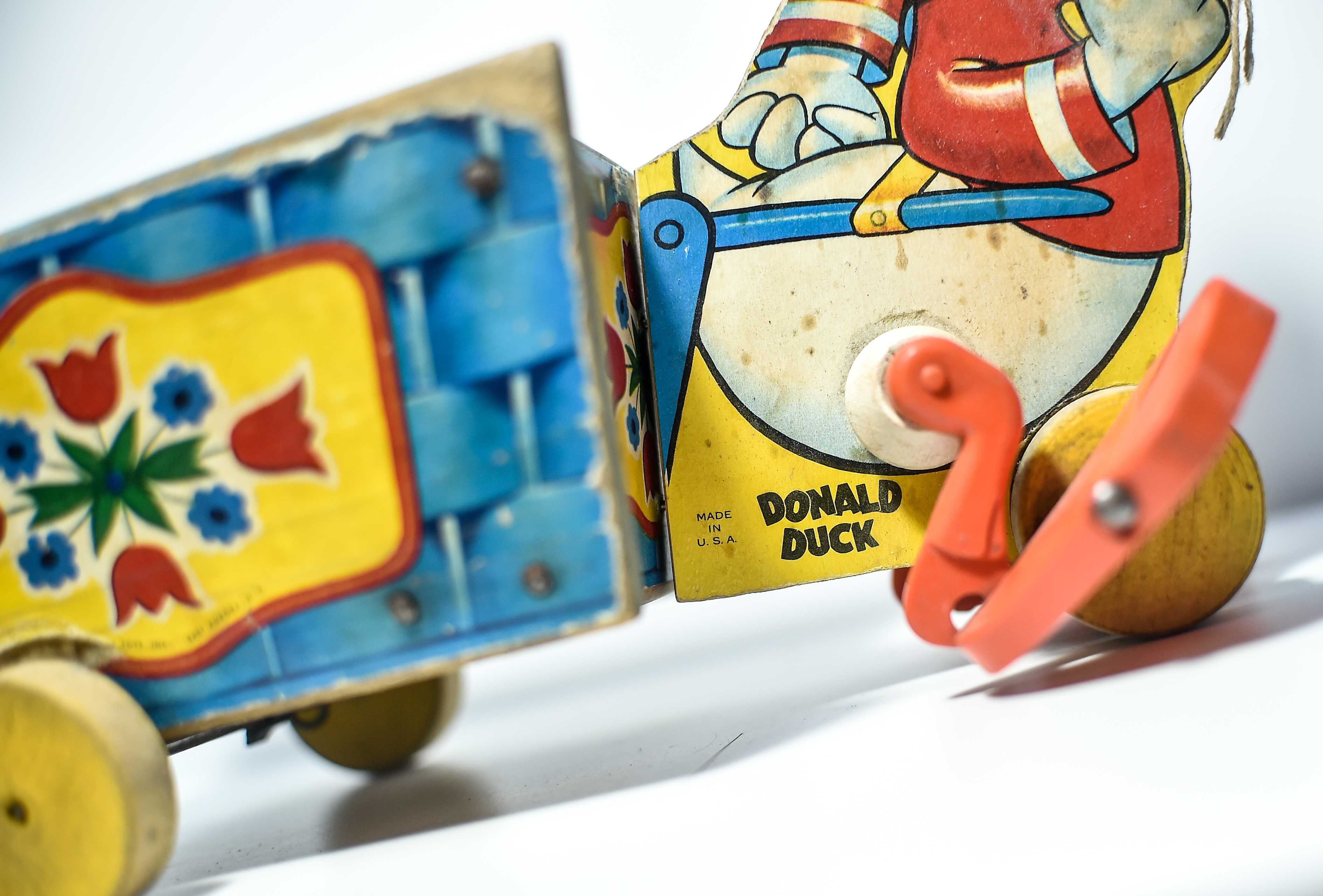 Stara Drewniana zabawka Fisher Price Donald Duck 1956