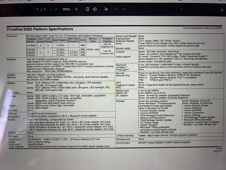 Lenovo Thinkpad E560 15,6”