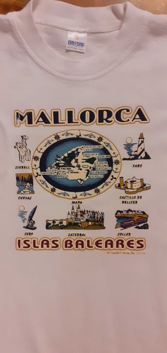 Koszulka biała unisex Mallorca 146/ 152/ 158 wymiary poniżej