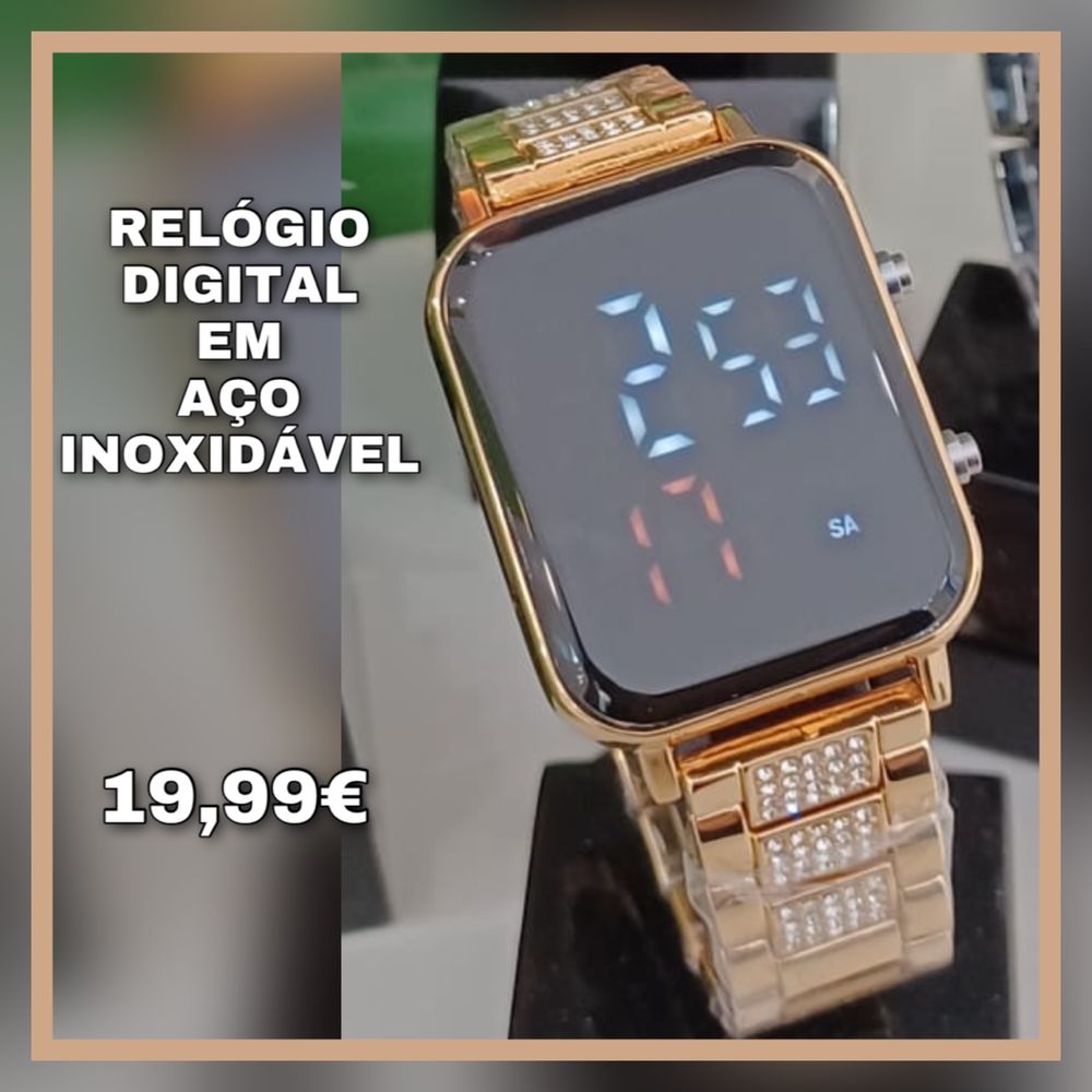 Relogios digitais em aco inoxidavel