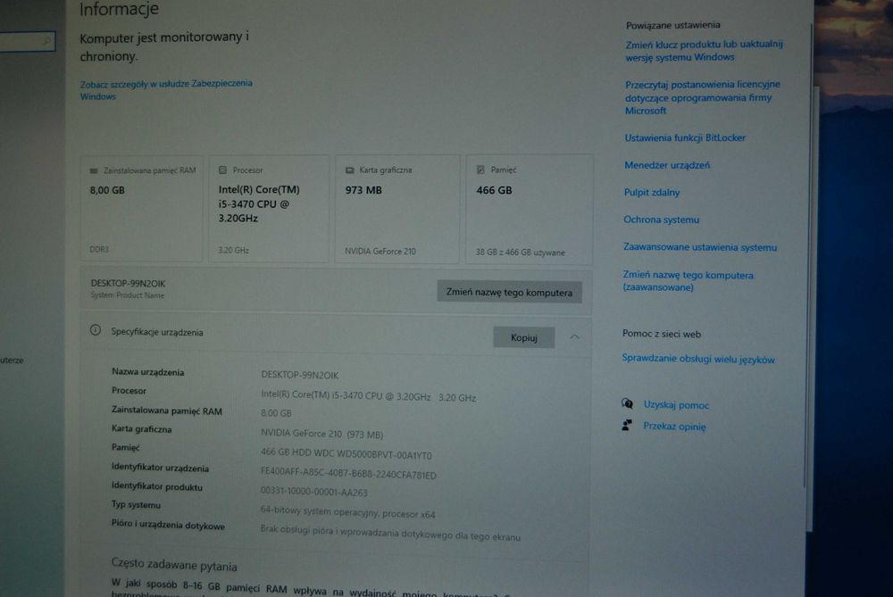 Komputer Asus i5-3470 8/500GB grafika Nvidia GF GT210 1 GB