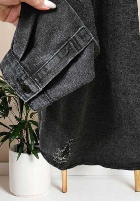 Джинсовый удлиненный пиджак-куртка оверсайз Shein графит