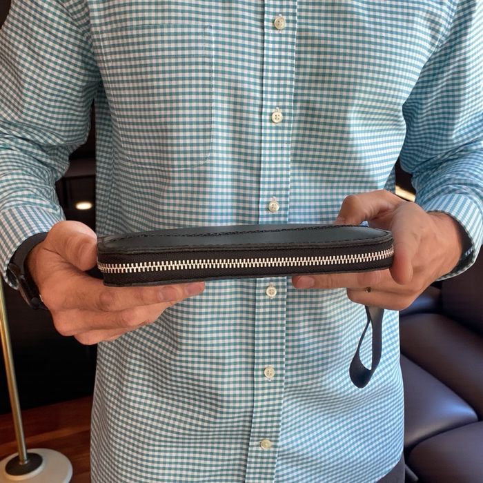 Кошелек кожаный на молнии|Клатч мужской|Zipper|Портмоне из кожи черный