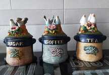 Conjunto de 3 Potes em Cerâmica "Açúcar/Café/Chá"