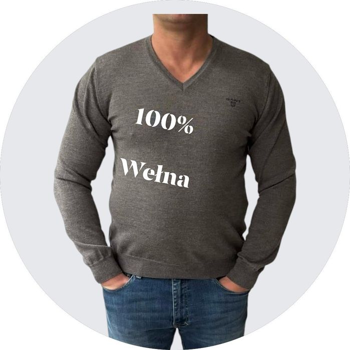 Gant sweter męski w serek S
100%Wełna 
Rozmiar S 
Osoba na zdjęciu nos