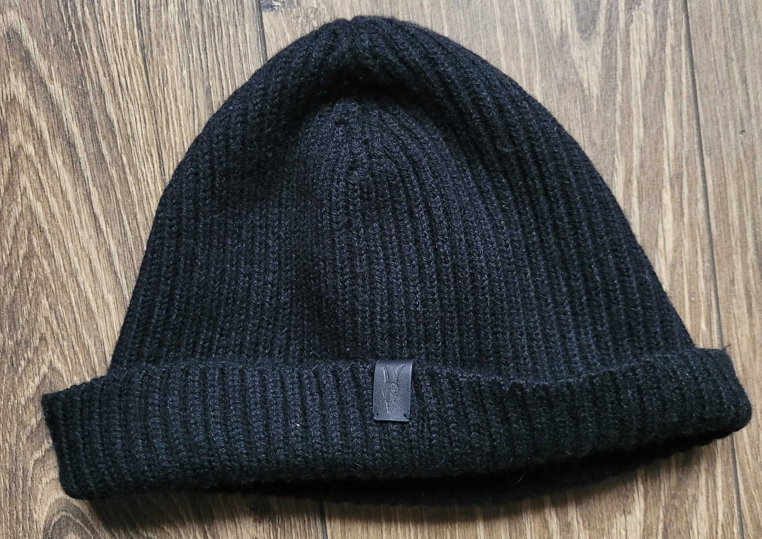 czapka beanie zimowa AllSaints czarna 100% wełna merino