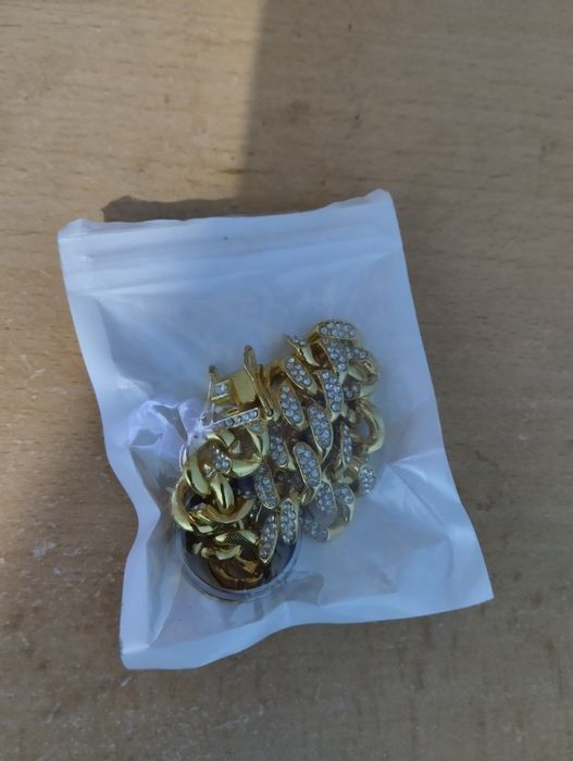 Conjunto de pulseira Cubana Dourada e anel