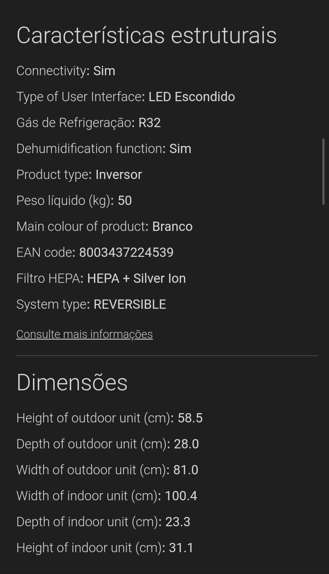 Ar condicionado Whirlpool SPIW318A2WF