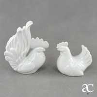 Figuras de Galo e Galinha em Porcelana branca - Vintage