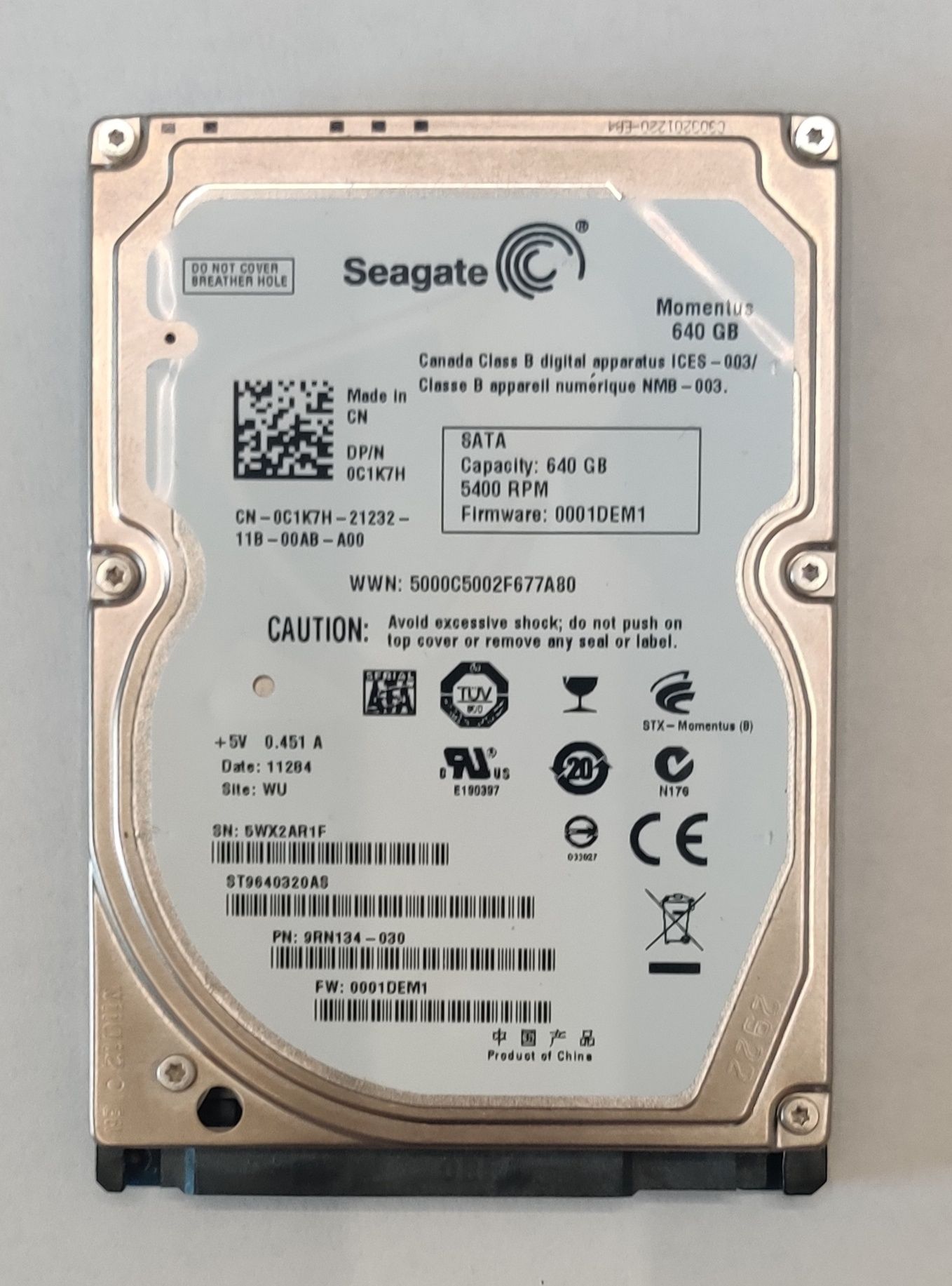 Dysk HDD Seagate 640GB 2,5 cala model Momentus ST9640