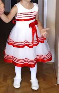 Sukienka dziewczęca biała z czerwonym wesele święta elegancka 3/4 lata