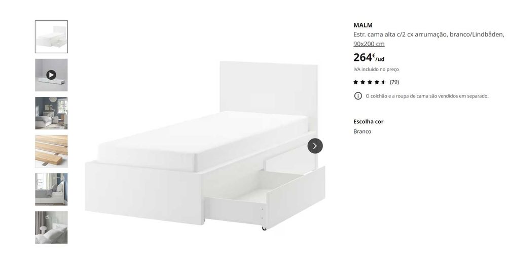Cama individual + 2 gavetas + Colchão