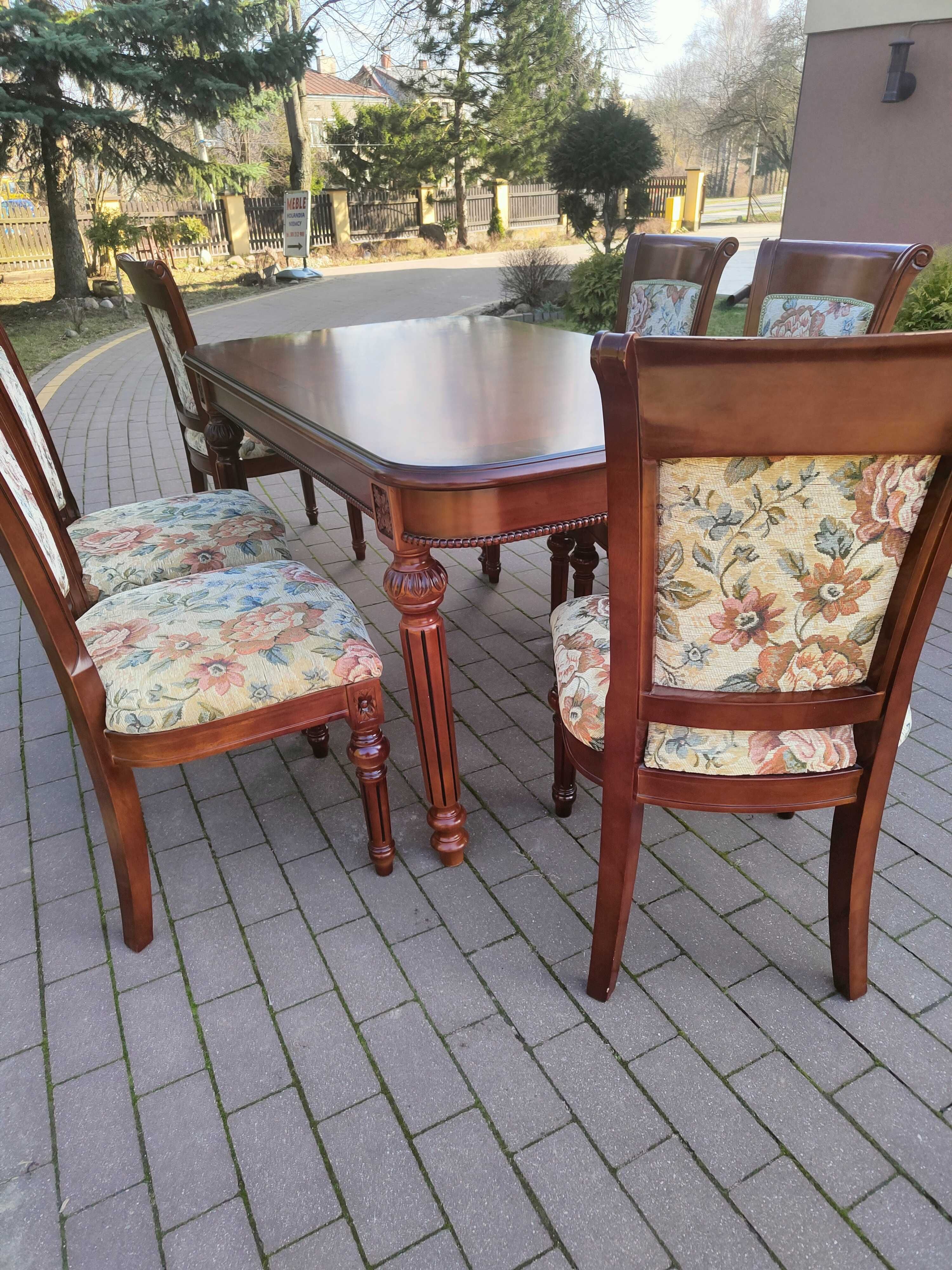 stół drewniany stylowy 6 krzeseł