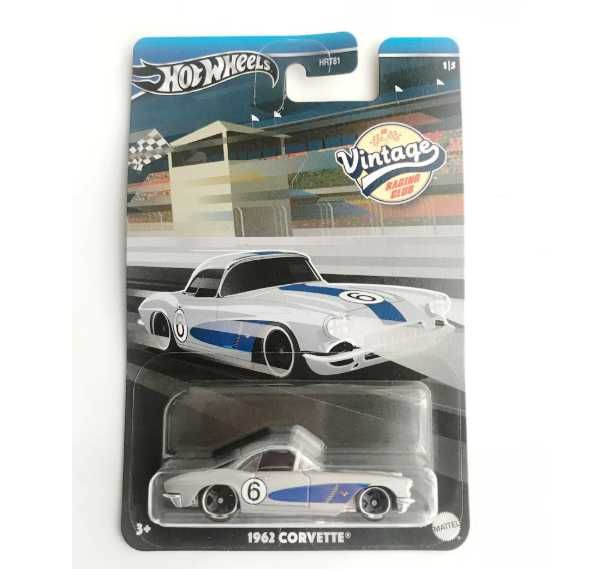Hot Wheels Vintage Racing Club 1962 Corvette Novo, em cartela