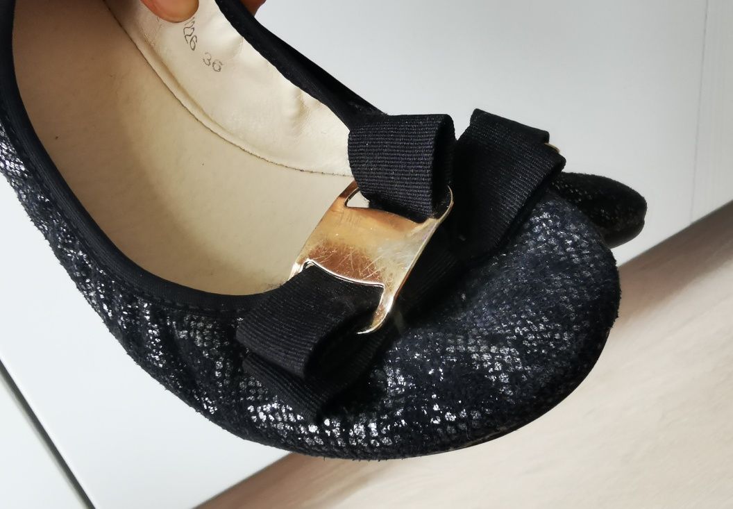 Buty baleriny r. 36 czarne skóra węża mieniące się eleganckie