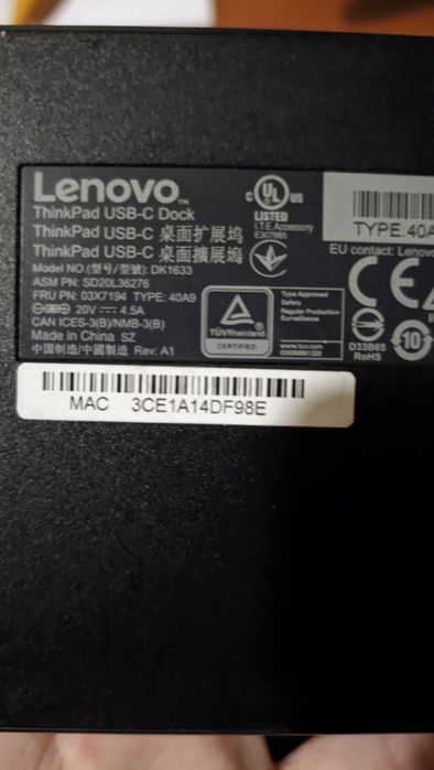 Lenovo USB-C dock (40A9)