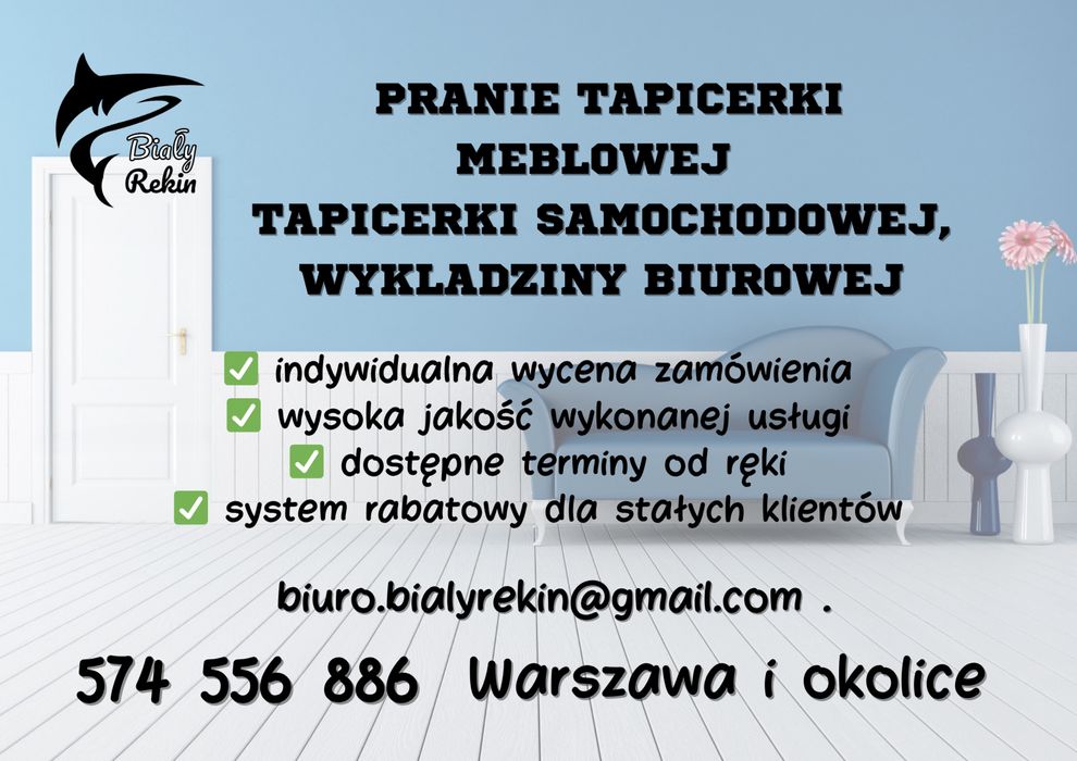 Pranie tapicerki meblowej, tapicerki samochodowej, wykladziny biurowej