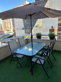 Lovely garden set - table, 4 chairs, umbrella