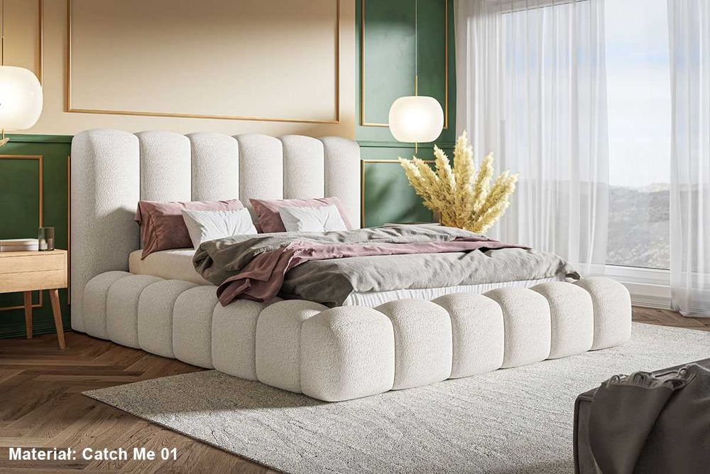 Łóżko tapicerowane bukla bed CRUDO 140x200 160x200 180x200 pojemnik