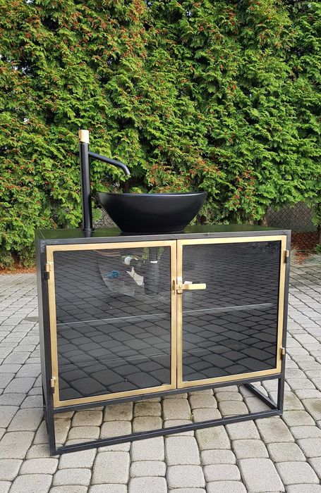 Loftowa metalowa szafka łazienkowa z misą i baterią - kompletny zestaw