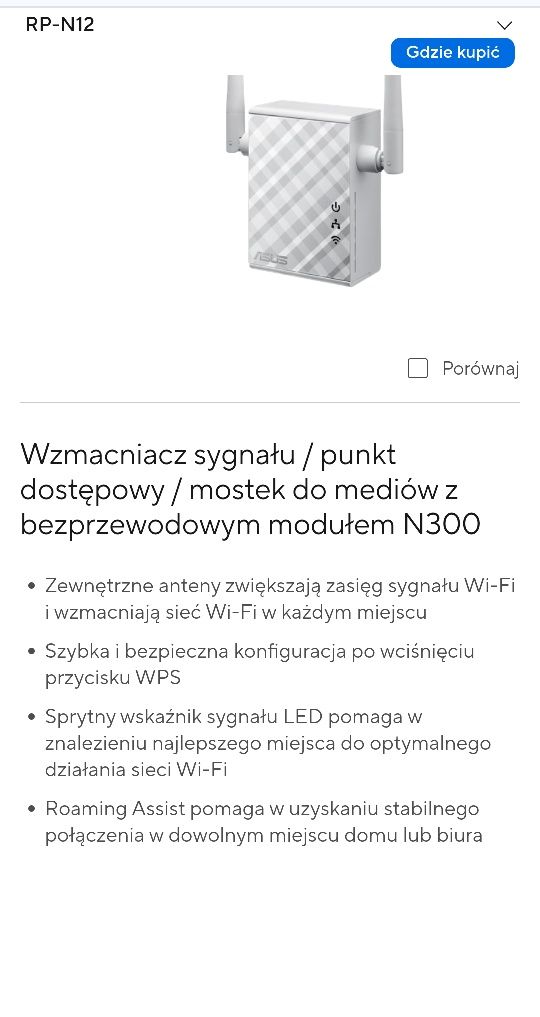 Asus wzmacniacz internetu Rp-n12 wireless-n300