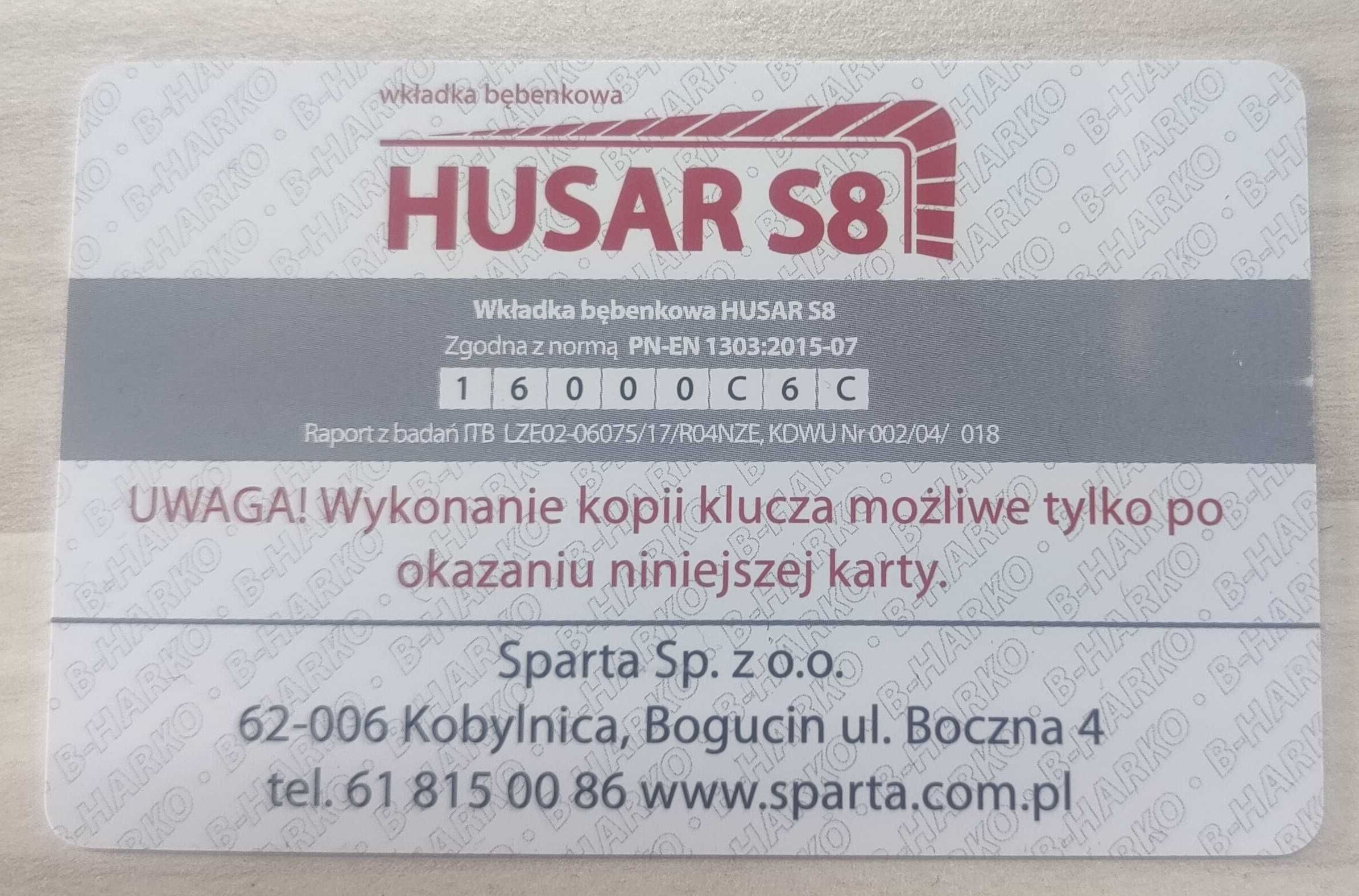 Wkładki bębenkowe HUSAR S8 - 33 komplety (po 6 kluczy + karta)