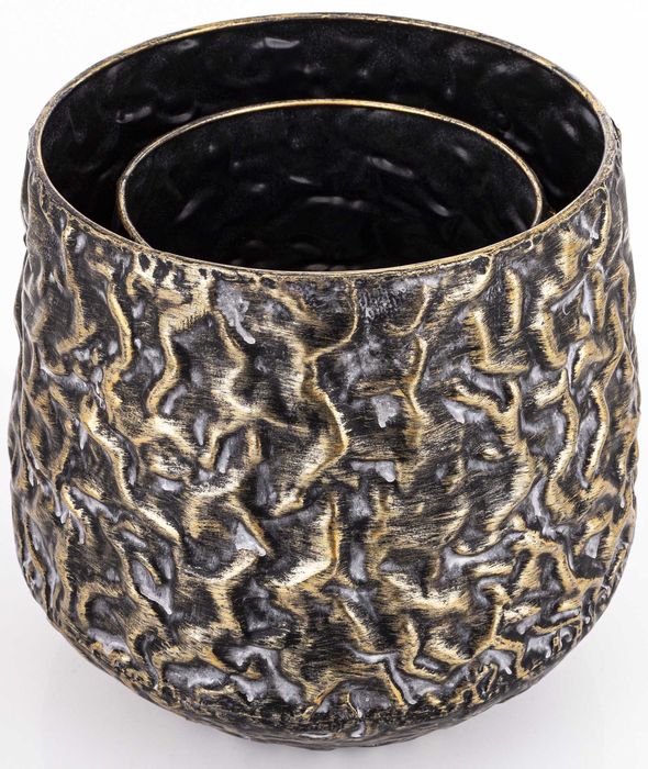 Komplet 2 x Osłonka Na Doniczkę Złota Czarna Metalowa Retro 168259