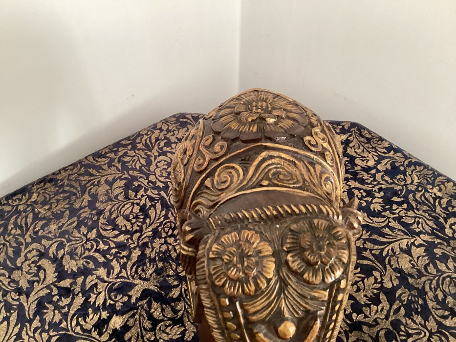 Słoń złocony RZEŹBA drewniana dł. 33cm