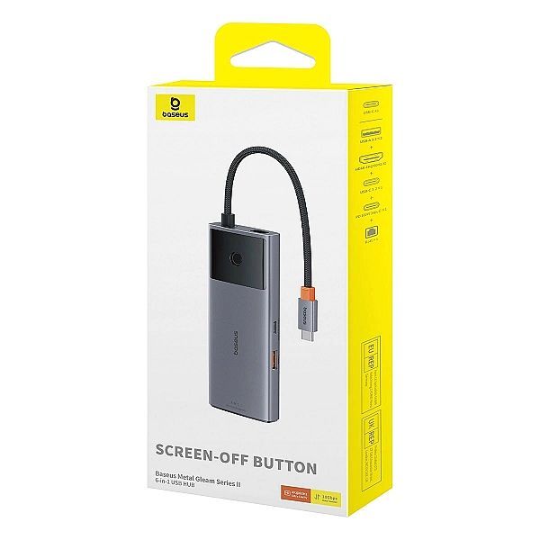 Hub Usb 6w1 Baseus Metal Gleam Series Ii Usb-a/usb-c/usb-c Pd/hdmi/rj4