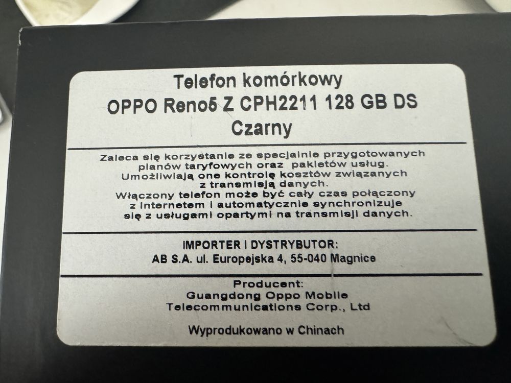 Telefon Oppo Reno 5Z/8gb/128gb/czarny/stan jak nowy/komplet