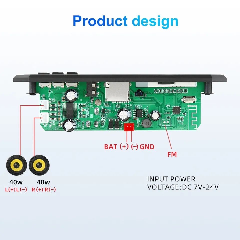 МР3 декодер, караоке , Bluetooth 5.0 плеер, +2*40 watt